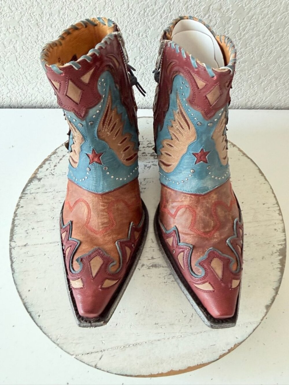 Old Gringo EAGLE FLIGHT Short Cowboy Boots Blue Red Womens 7.5 Snip Toe Ankle - Picture 7 of 13